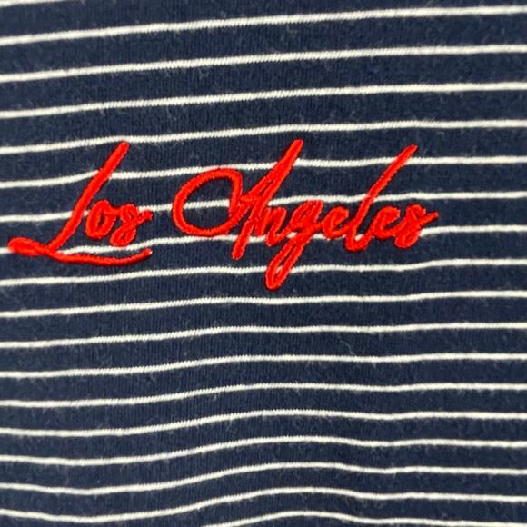 Dirtee Laundry crop tee LARGE blue and white stripes S/L Los Angeles embroider - Picture 7 of 11